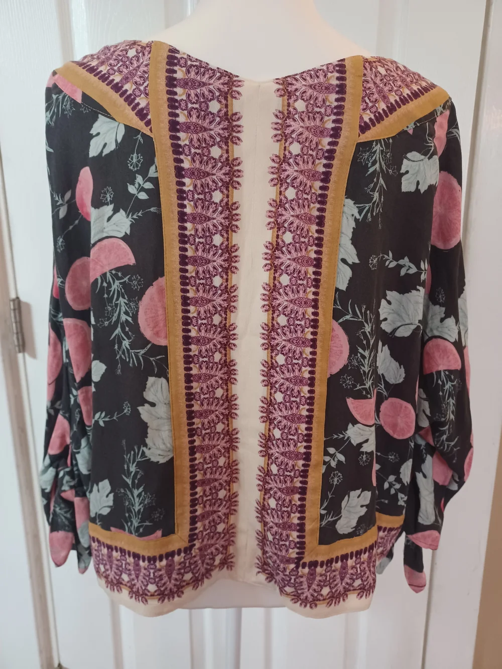 Free People Freshly Squeezed Citrus Floral Kimono Top Tie Sleeve Size XS Boho